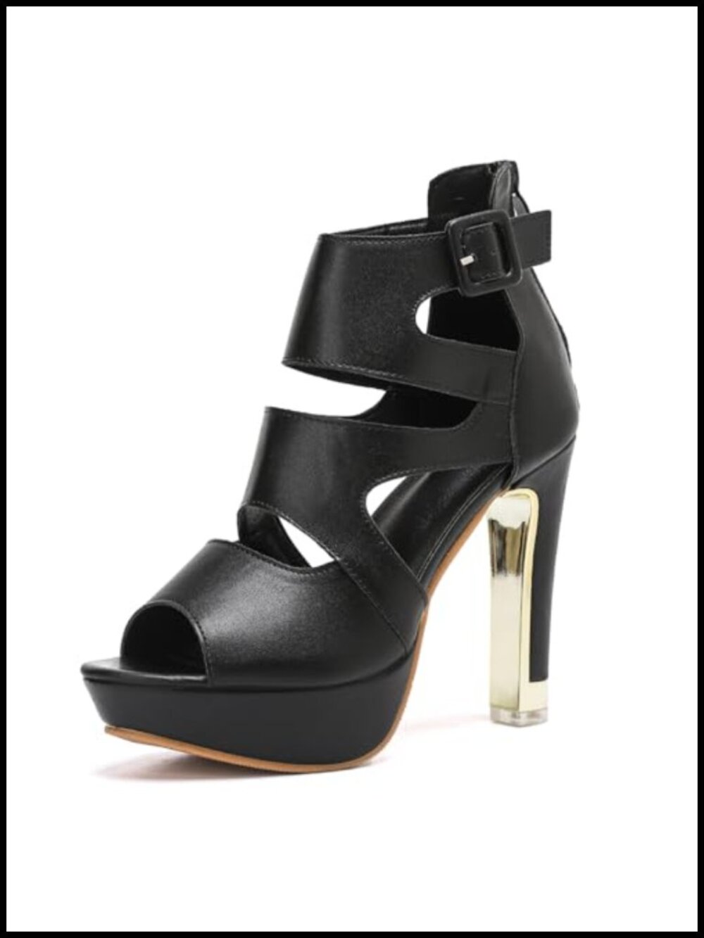 Chunky High Heels Sandals Ankle Strap Peep Toe Zip Platform Party PU